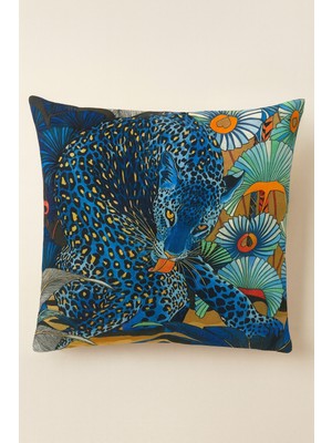 Orcadeco -Blue Panther Dekoratif Kırlent Kılıfı 45X45 cm – Renkli Tropikal Desenli Yastık