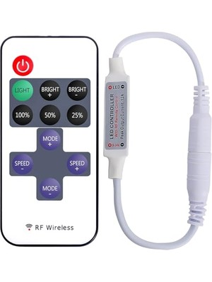 Aesco 12 Amper Kumandalı Şerit LED Dimmer Kontrol Cihazı Kumanda - Parlaklık Seviyesi Ayarı Yapılabilir, Çakar Modlu