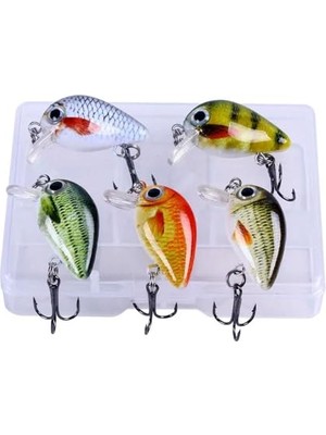Aesco 5 Adet Crankbait Lrf Balık Olta Yem Seti - Sesli Bilyalı - Kutulu - 2.7cm 1.5gr