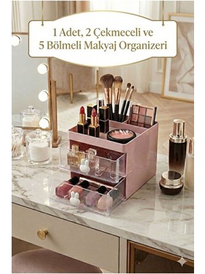 Orvessa Pembe Çok Bölmeli Kozmetik ve Takı Organizeri Makyaj & Takı Organizeri