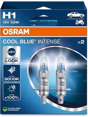 Aesco Osram H1 Cool Blue Intense Far Lambası, 12V 55W, 5000K LED Beyaz Işık, 2'li Paket