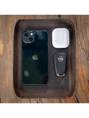 Aesco Masaüstü Organizer, Toplayıcı, Hakiki Deri Vale Tepsisi, Telefon Pedi, Deri Sümen, Deri Pad, Deri Kase, Zarf ve Mektup Tepsisi, Vallet Tray, Catch It All Tray, Leather (Kestane - Koyu Kahverengi)