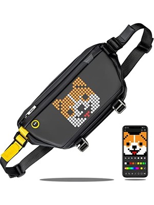 Aesco Divoom Pixoo Pixel Art Sling Bag Göğüs Çantası, Sırt Çantası, Omuz Çantası, Uygulama Kontrollü 16 x 16 LED Ekran Kemer Çantası, Su Geçirmez, Erkekler ve Kadınlar Için Spor Çantası