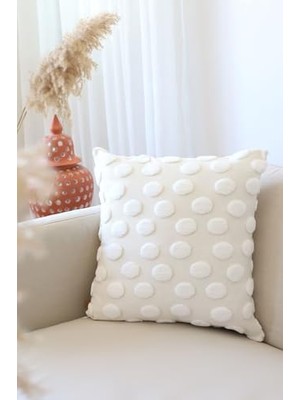 Odea Bohem Özel Tasarım Punch Panç Desen Kare Dekoratif Kırlent Kılıfı 43X43 cm Point Ekru