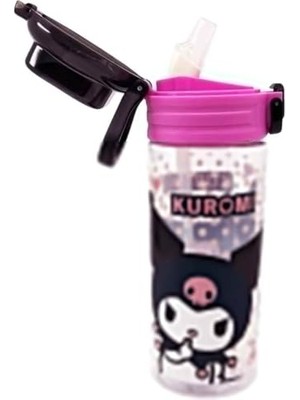 Aesco 500ML Kuro Temalı Lislı Yumuşak Silikon Pipetli Kulplu Kilitlenebilir Su Matarası (Pembe-Siyah)