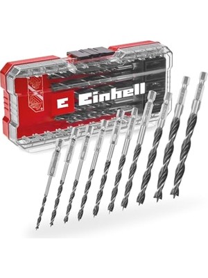 Aesco Orijinal Einhell S-Case Ahşap Delme Uç Seti – 10 Parça (C45 Çelik, 3 Noktalı Merkez Uç, E 6.3 Sap, Saklama Kutusu Dahil) - 49108733