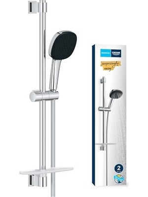 Odea Grohe Vitalio Comfort 110 Sürgülü Duş Seti (Sabunluklu) 110 mm Kare 2 Akışlı (Yağmur & Jet) El Duşu, 600 mm Sürgülü Ray, 1750 mm Duş Hortumu, 3 Barda Max. 13.5l/dk, Duş Başlığı Seti, Krom, 26929001