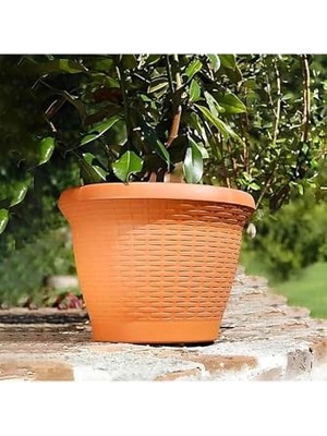 Aesco SO-HS04 Plastik Hasır Desenli Dekoratif Saksı 15 Litre No 4