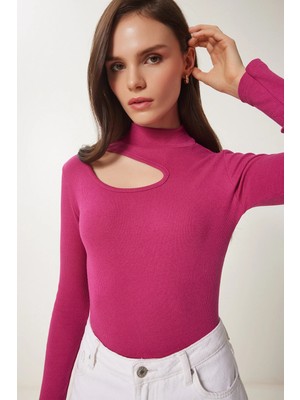 TeknoKapsül Happiness Istanbul Kadın Açık Mürdüm Cut Out Detaylı Fitilli Örme Bluz GT00065
