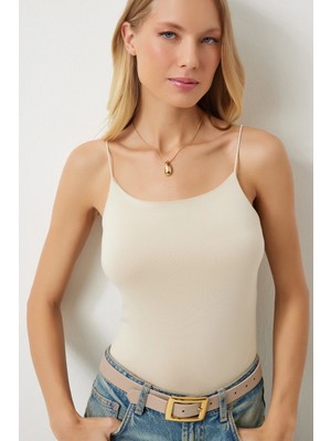 TeknoKapsül Happiness Istanbul Kadın Krem Ip Askılı Örme Body Bluz LD00018