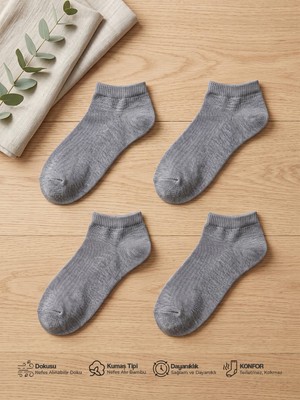 Thechorap 4'lü Erkek Bambu Kısa Patik Çorap Yazlık Gri