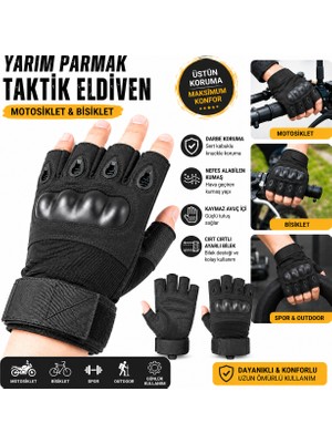 Beneficio Yarım Parmak Taktik Eldiven Motosiklet Eldiveni Bisiklet Eldiveni Darbe Korumalı Kaymaz Outdoor Spor Eldiveni Siyah