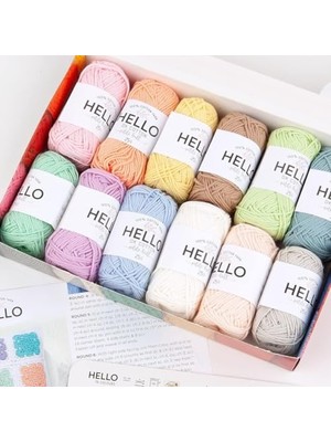 Odea HELLO%100 Pamuk Ip Seti – 12 x 25G Pastel Renk Yumak, Örgü, Tığ Işi, Amigurumi ve Punch Için El Işi Ipi