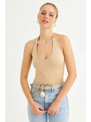 TeknoKapsül Cool & Sexy Kadın Taş Boyun Askılı Crop Bluz TF69