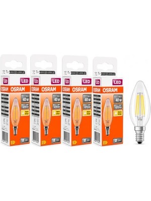 Odea Osram LED Filament Mum Ampul E14 4W 470 Lümen 2700K Sarı Işık 40W Eşdeğeri Şeffaf Cam Dim Edilemez 4'lü Paket          [enerji Sınıfı E]