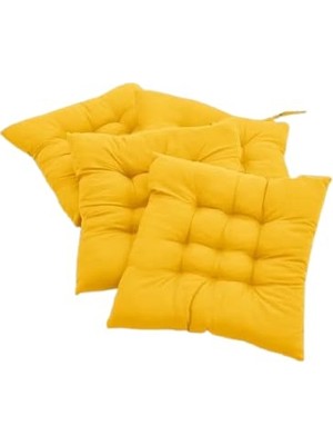 Odea 4’lü Sandalye Minderi – Bağcıklı, Çökme Yapmaz Sünger Dolgulu, Yıkanabilir – 40X40 cm (Sarı)