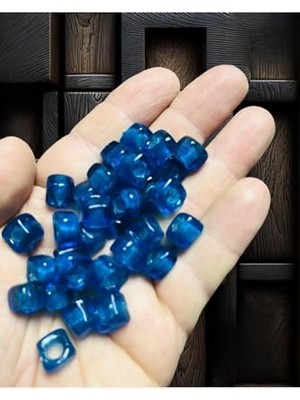 Odea 15 Adet El Yapımı Kare Cam Boncuk - Kolye Ucu, Halhal Ucu - (1cm x 1cm Kare) Karecam-Indigo