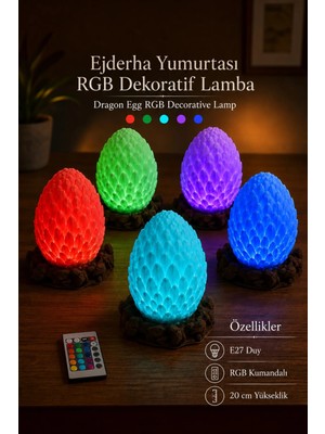 Benomtech Ejderha Yumurtası Dekoratif Masa Lambası Rgb E27 Duy 20 cm Dracora