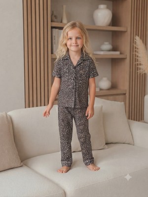 Cubbux Kız Çocuk Leopar Pijama Takımı Pamuklu Rahat Kesim Yumuşak Doku