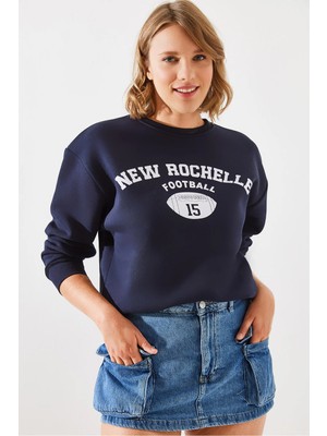 TeknoKapsül Bianco Lucci Kadın Üç Iplik Şardonlu Rochelle Yazı Baskılı Sweatshirt MBHS001 60601001