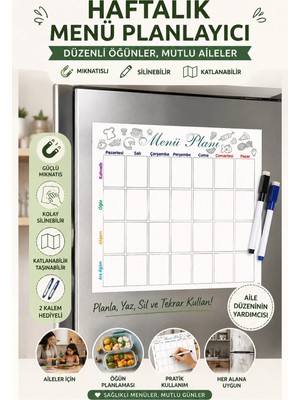 Hobialem Haftalık Menü Magnet Planlayıcı Silinebilir Mıknatıslı Yazı Panosu + 2 Kalem Hediyeli