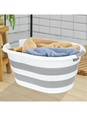 Odea 38 Litre Katlanabilir Silikon Çamaşır Sepeti Akordiyon Katlanır Sele Yer Kaplamayan Taşınabilir Ergonomik Kulplu Dayanıklı ve Hafif Depolama Sepeti Banyo ve Ev Kullanımı Kirli Sepeti Gri, 38 Litre)