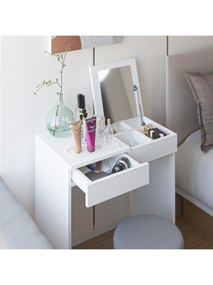 Odea Aynalı Makyaj Masası, 2 Çekmeceli, Beyaz, Mkj 101 70X42