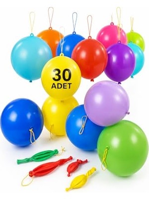 Odea 30 Adet Lastikli Zıpzıp Balon Ipli Punch Panç Büyük Balon