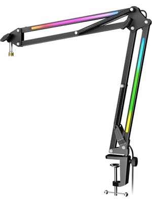 Odea Fıfıne Mikrofon Boom Kolu, Rgb Kontrollü Metal Ayarlanabilir Mikrofon Kol Standı, 3/8 "ila 5/8" Vida Adaptörü, Masa Montaj Kelepçesi, Oyun Akışı Için Süspansiyon Makas Mikrofon Standı