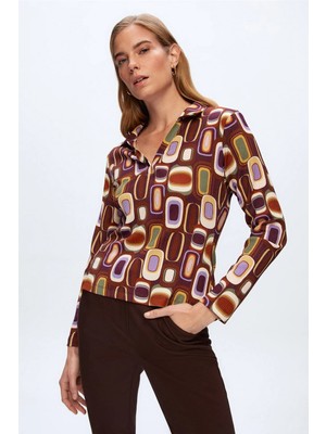 TeknoKapsül Love My Body Polo Yaka Örme Desenli Bluz