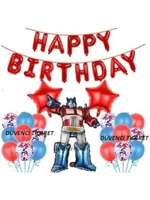 Odea Transformers Anime Doğum Günü Balon Seti, 20 Adet Balon, 2 Adet Yıldız Folyo, 1 Adet Robot Folyo, Kırmızı