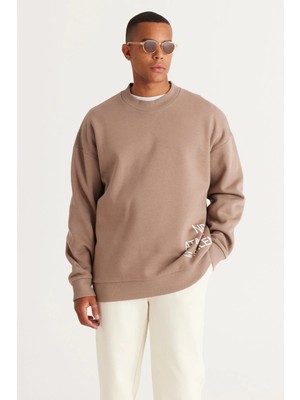 TeknoKapsül Ac&co / Altınyıldız Classics Açık Bej Oversize Baskılı Sweatshirt