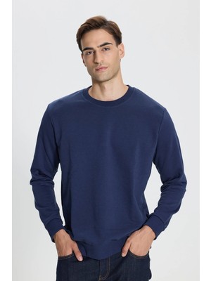 TeknoKapsül Ac&co / Altınyıldız Classics 3 Iplik Sıcak Tutan Pamuklu Standart Fit Normal Kesim Bisiklet Yaka Erkek Lacivert Sweatshirt