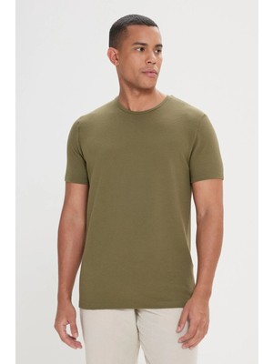 TeknoKapsül Ac&co / Altınyıldız Classics Erkek Haki Slim Fit Dar Kesim Modal Bisiklet Yaka Yumuşak Tuşeli Esnek Basic Tişört