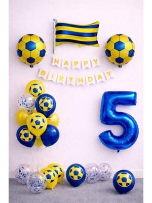 Odea Sarı Lacivert 5 Yaş Futbol Temalı Doğum Günü Balon Seti