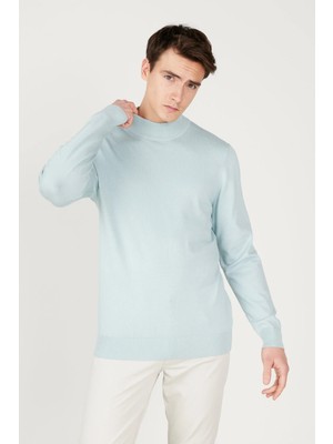 TeknoKapsül Ac&co / Altınyıldız Classics Erkek Su Yeşili Standart Fit Normal Kesim Yarım Balıkçı Yaka Triko Kazak