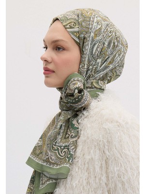 Fresh Scarfs Etnic Floral Desen Şal Yosun Yeşili