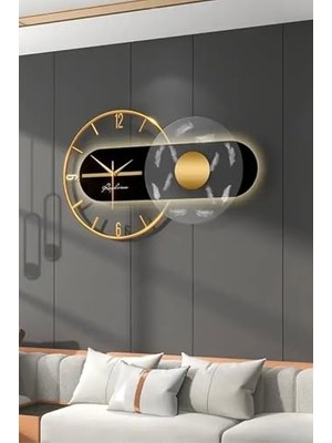 Odea Metaquartz Aksesuar Renessa Exclusive (Quartz Mekanizmalı) Özel Seri Dekoratif Metal Ahşap Duvar Saati Goldsiyah 40 x 70