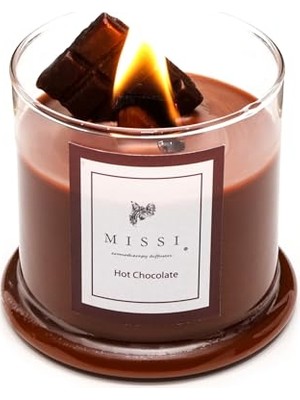 Odea Büyük Üfleme Cam Ahşap Fitilli Hot Chocolate Vegan Mum (380 Gr)