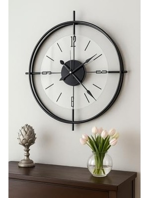 Odea Metaquartz Aksesuar Büyük Boy Siyah Deluxe Şeffaf Cam Iskandinav (Çiftçember Camlı) Modern Dekoratif Camlı Duvar Saati Siyah 55 x 55
