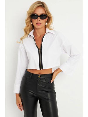 TeknoKapsül Cool & Sexy Kadın Beyaz Kısa Ceket CNG115