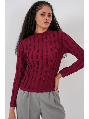 TeknoKapsül Bigdart Kadın Dokulu Esnek Örme Bluz 975 - Bordo