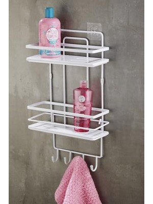 Odea Yapışkanlı Ömür Boyu Paslanmaz Kristal Ayarlanabilir Raf Banyo Düzenleyici Şampuanlık Beyaz Lş-02