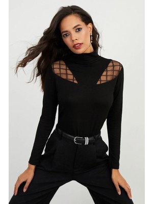 TeknoKapsül Cool & Sexy Kadın Siyah Balıkçı Bluz BK1548
