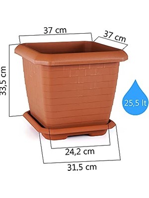 Odea HK03 Hisar Kare Saksı No:3 Tabaklı 37 Cm, 25,5 Litre Mocha