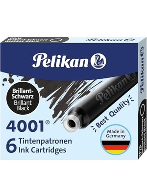 Odea Pelikan Kartuş Serisi TP6X Dolmakalem Kartuşu, Siyah | Pelikan Standart Mürekkep Kartuşları 4001 Parlak Siyah, 6 Adet