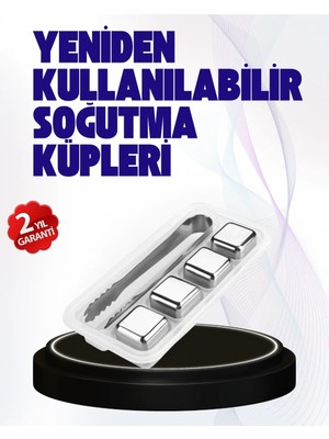 Elivora Paslanmaz Çelikten Üretilmiş Metal Buz Küpü Seti ve Buz Klipsi