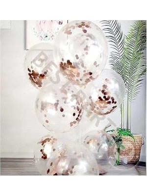 Odea 10'lu Rose Gold Konfetili Şeffaf Latex Balon Seti