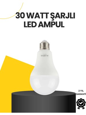 Elivora Yüksek Işık Güçlü Şarjlı LED Ampul E27 30W Enerji Tasarruflu