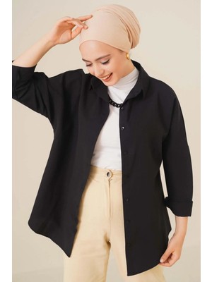 TeknoKapsül Bigdart 103901 Oversize Basic Tesettür Gömlek - Siyah